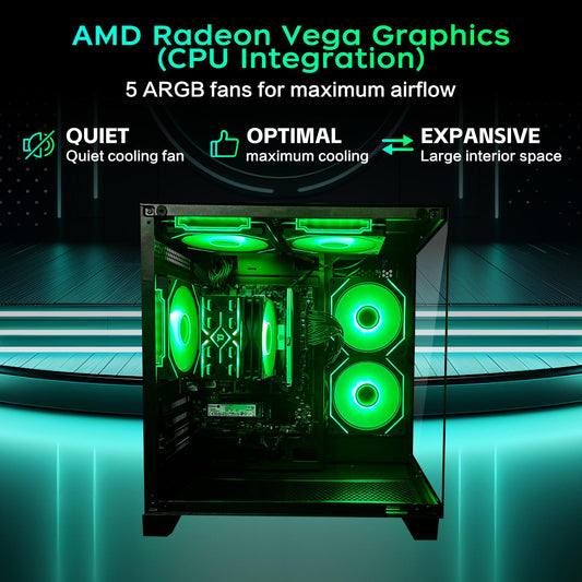HZG Gaming Desktop Computer PC,AMD Ryzen 7 5700G, AMD Radeon Vega 8, 16GB RAM and 1TB NVMe M.2 SSD, WiFi6 ARGB Fan, Prebuilt Gaming PC Tower