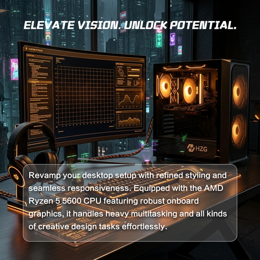 HZG Gaming Desktop Computer PC, AMD Ryzen 5 5600, AMD Radeon RX 6600 8G, core 3.5GHz (up to 4.4GHz) 16GB RAM and 1TB NVMe M.2 SSD, WiFi6 ARGB Fan, Windows 11 Prebuilt Gaming PC Tower