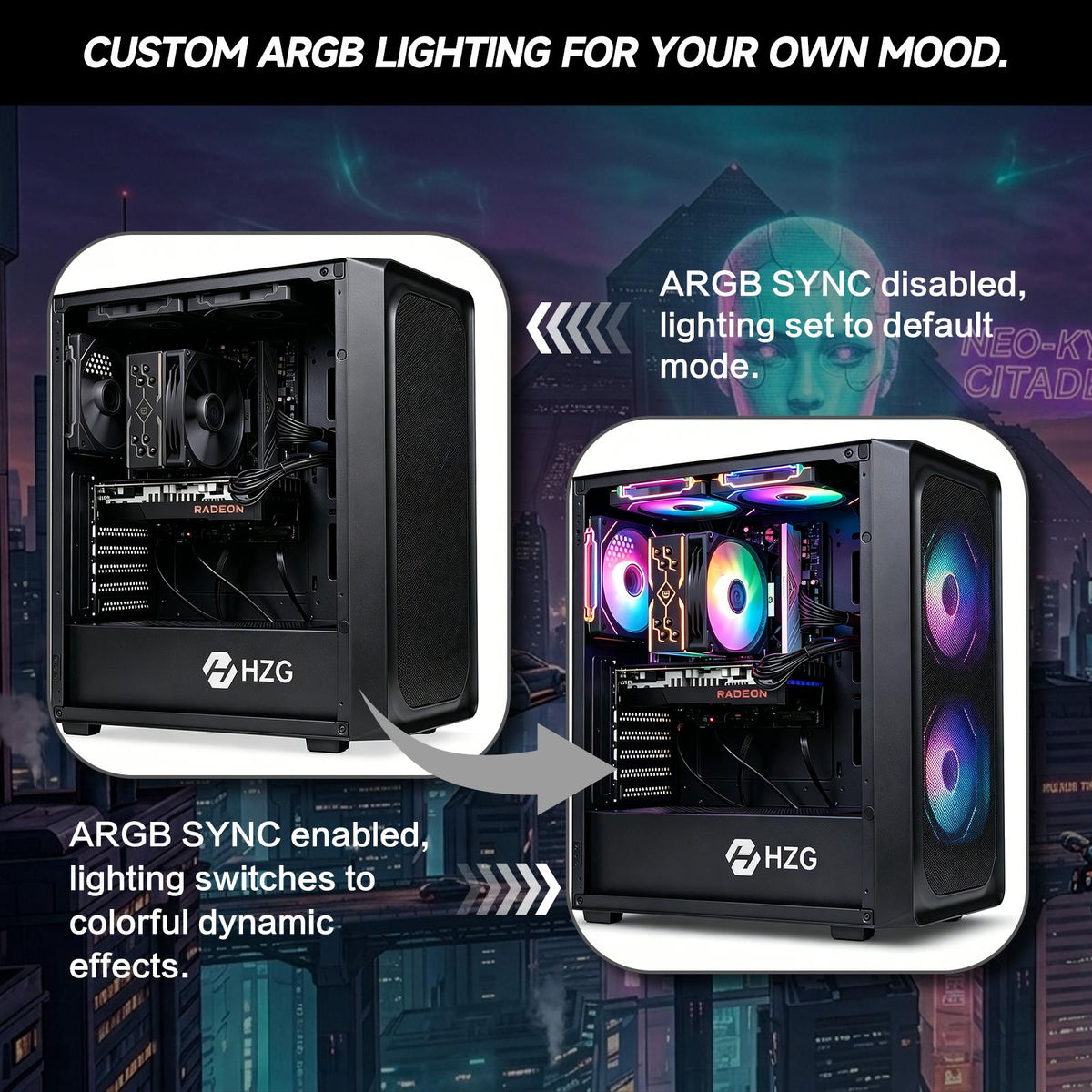 HZG M500 Prebuilt Gaming Desktop PC, AMD Ryzen 5 5600 6-Core, Radeon RX 6600 8GB, 16GB DDR4, 1TB NVMe SSD, Wi-Fi 6, VR Ready, Windows 11