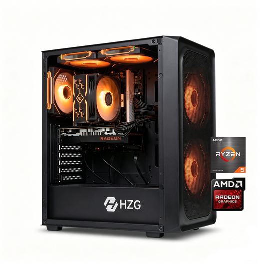 HZG Gaming Desktop Computer PC, AMD Ryzen 5 5600, AMD Radeon RX 6600 8G, core 3.5GHz (up to 4.4GHz) 16GB RAM and 1TB NVMe M.2 SSD, WiFi6 ARGB Fan, Windows 11 Prebuilt Gaming PC Tower