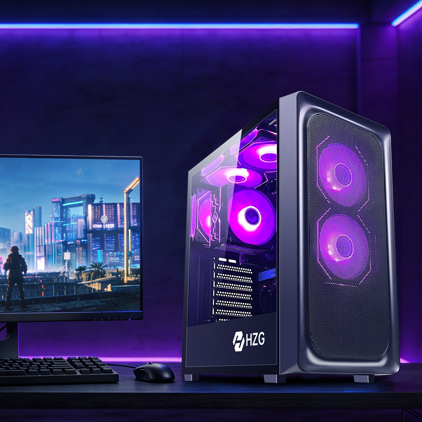 HZG Gaming Desktop Computer PC,AMD Ryzen 7 5700G, AMD Radeon Vega 8,core 3.8GHz (up to 4.6GHz) 16GB RAM and 1TB NVMe M.2 SSD, WiFi6 ARGB Fan, Windows 11 Prebuilt Gaming PC Tower Windows 11