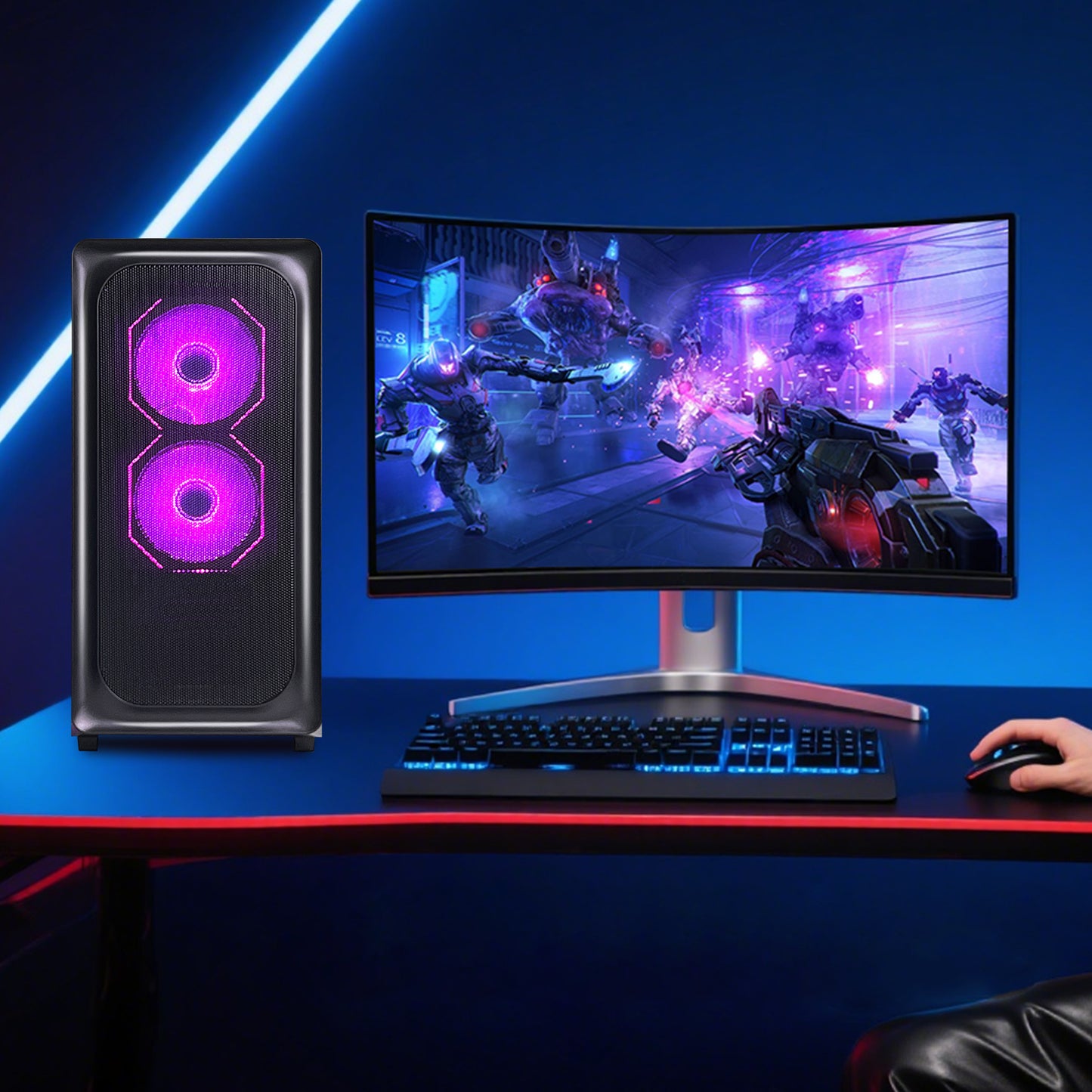 HZG Gaming Desktop Computer PC,AMD Ryzen 7 5700G, AMD Radeon Vega 8,core 3.8GHz (up to 4.6GHz) 16GB RAM and 1TB NVMe M.2 SSD, WiFi6 ARGB Fan, Windows 11 Prebuilt Gaming PC Tower Windows 11