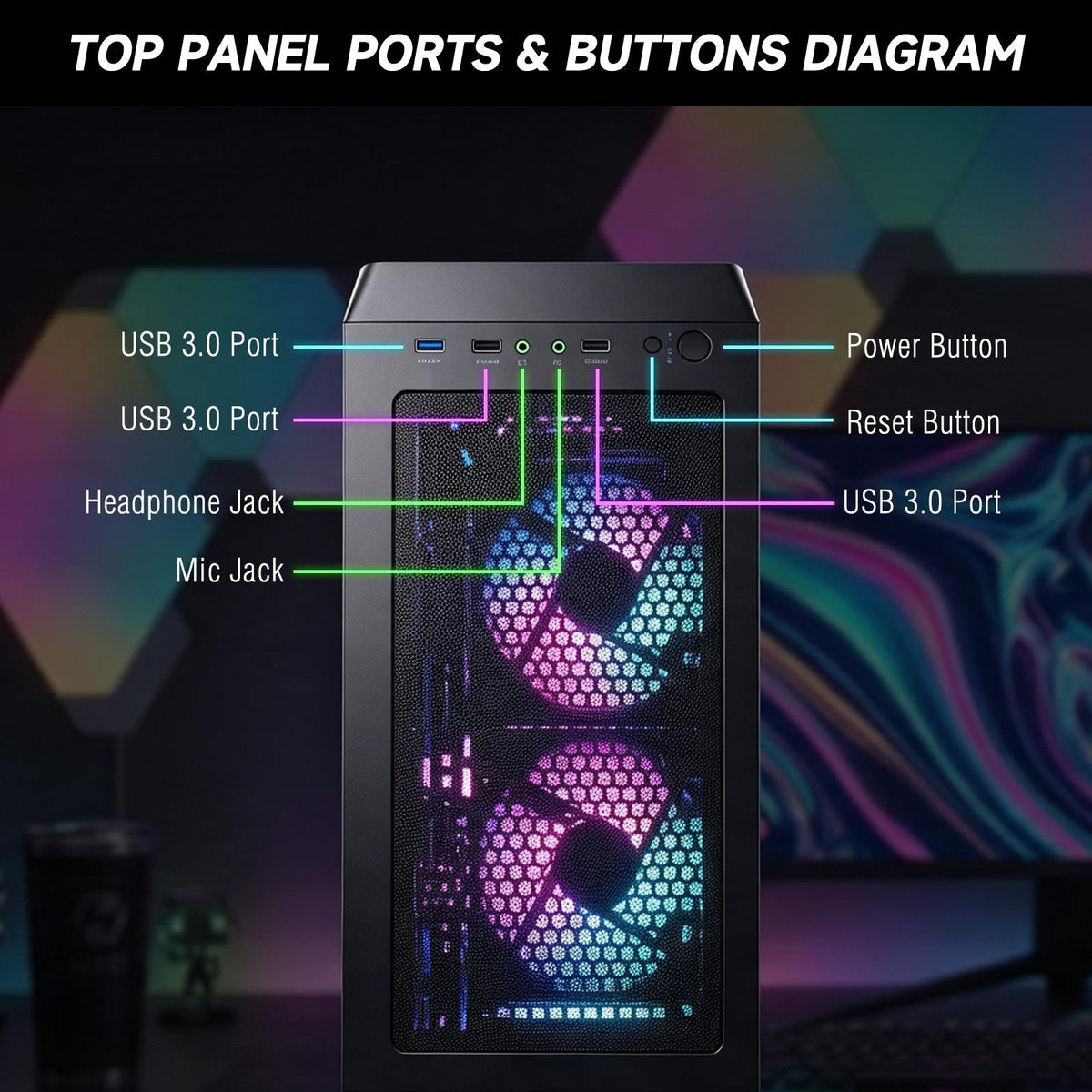 HZG M500 Prebuilt Gaming Desktop PC, AMD Ryzen 5 5600 6-Core, Radeon RX 6600 8GB, 16GB DDR4, 1TB NVMe SSD, Wi-Fi 6, VR Ready, Windows 11