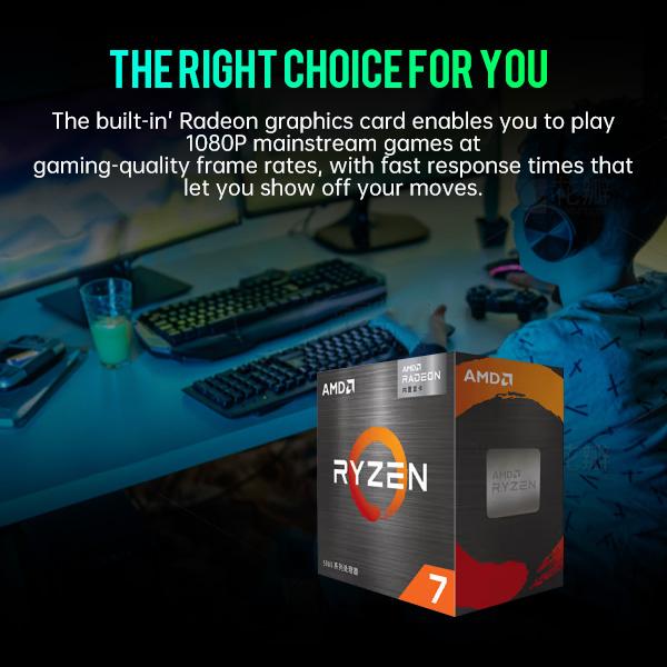 HZG Gaming Desktop Computer PC,AMD Ryzen 7 5700G, AMD Radeon Vega 8, 16GB RAM and 1TB NVMe M.2 SSD, WiFi6 ARGB Fan, Prebuilt Gaming PC Tower
